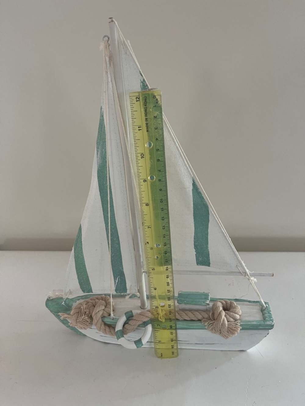 Vintage Coastal decor Sailboat with canvas sails approx. 15 in tall - Picture 2 of 6